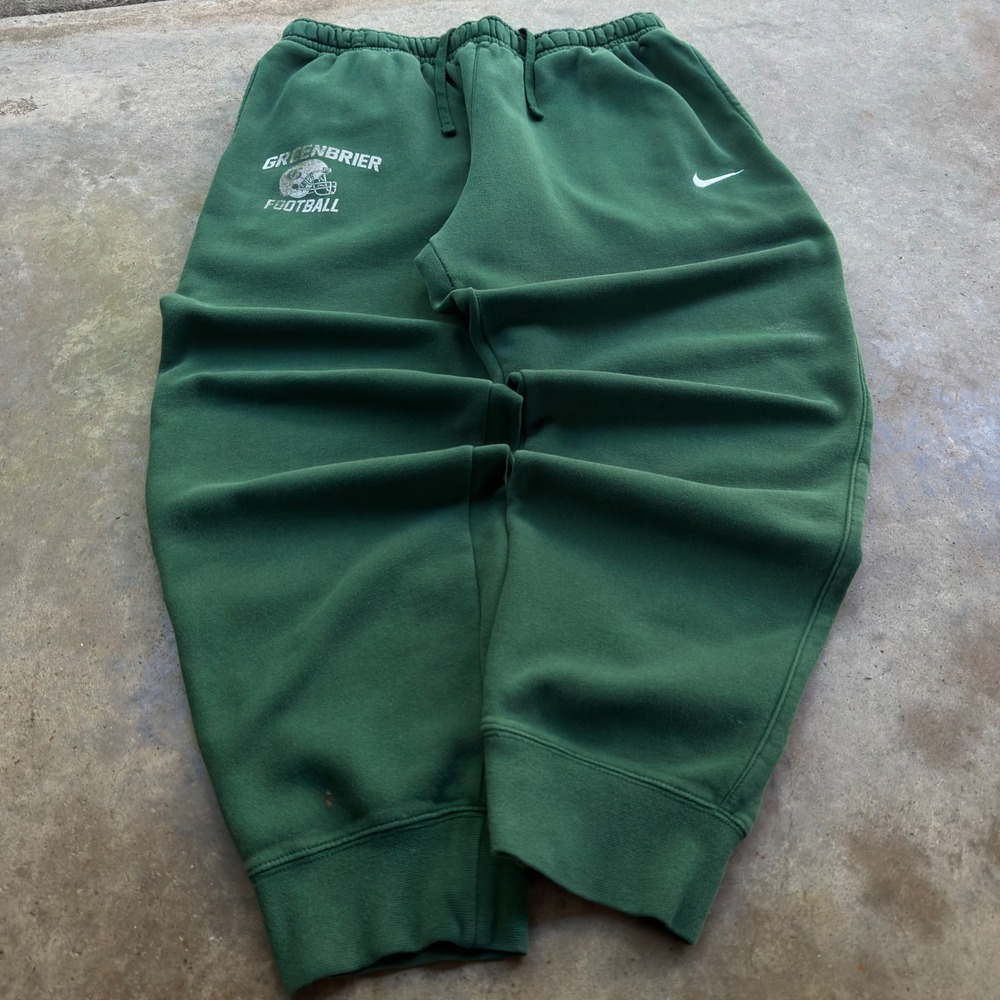 Vintage Y2K Nike Greenbrier Football Baggy Wide Leg Sweatpants Green L (h3)